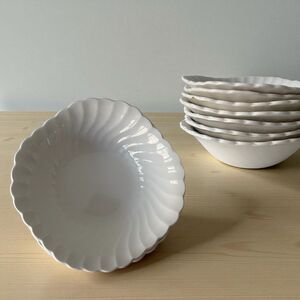 Johnson Bros 6" White Ironstone Square Bowls Scalloped Shell Set of 7 England